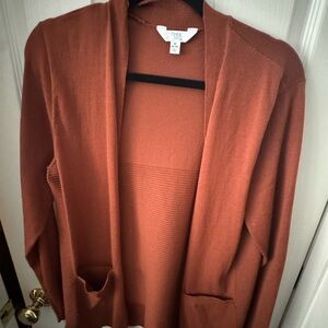 Time and Tru Rust Open-Front Cardigan with Pockets